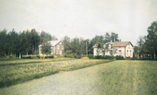 Till vänster Hannes hus och till höger Augusts vita hus som det såg ut på 1950-talet.