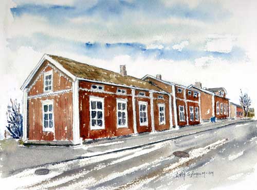 Kovjoki station. Akvarell av Leif Sjöholm.