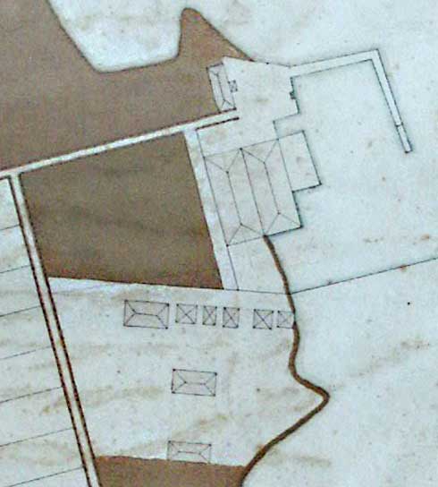 Detalj ur "Karta över Charlottenlund anlagd under Nygård hemman på Lillalörn af dess ägare Herr Råd- och Handelsmannen M. Lithén År 1834 samt afmättas underskrifven År 1841. C. W. Wilander."
