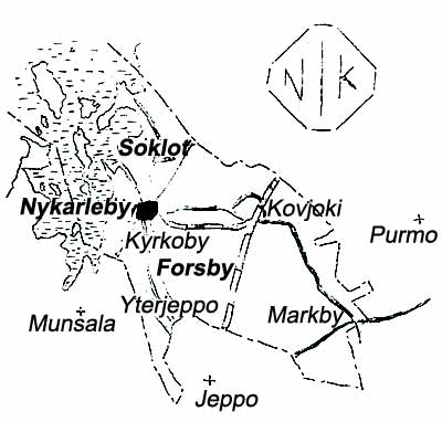 ykarleby IK:s geografiska utsträckning sammanföll med stadens och landskommunens domäner. Pärmbladet till årsberättelsen av år 1957 vill placera NIK:s plats i geografin.