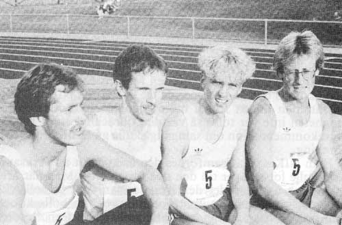 Nykarleby pojkar av senare datum, nu löpande för IFN. I medlet på 80-talet var denna kvartett framgångsrik i ÖIDM. Fr. v. Robert Nyman, Jan Kronqvist, Kaj Elenius och Erkki Jääskeläinen.