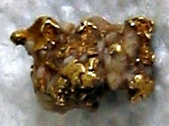 En ca 1cm lång sten från Sulphur med guldbitar. 