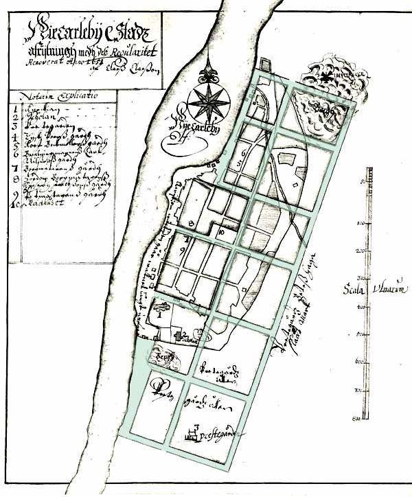 Claes Claesson regleringsplan över Nykarleby från 1651.