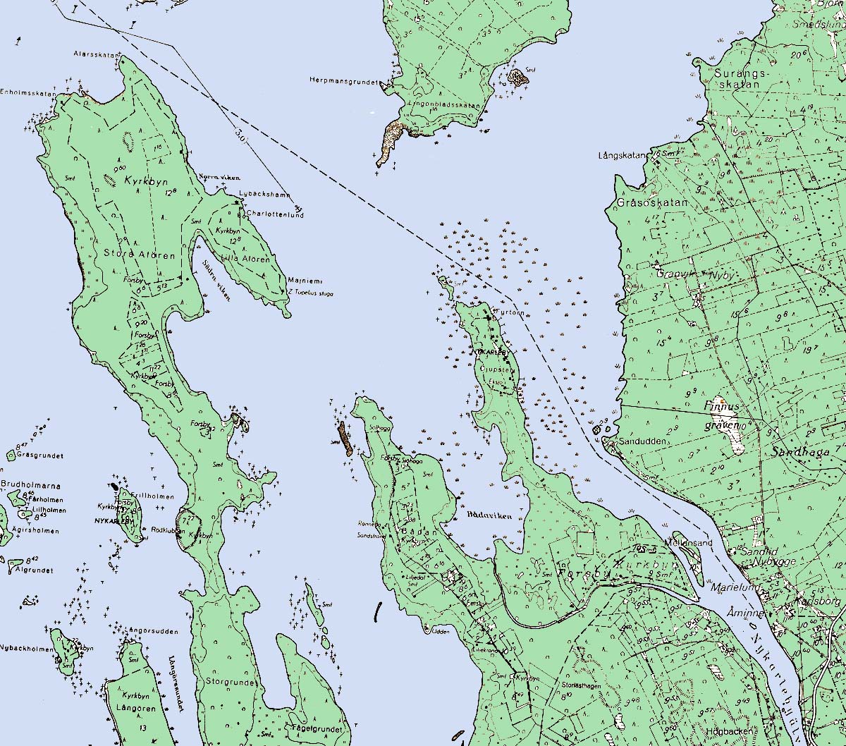 Karta över Alörn och Djupsten utgiven 1950